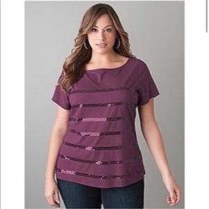Lane Bryant tee purple sequins stripe short sleeve